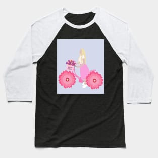 Illustration of a girl on a flower bike. Bright spring illustration Baseball T-Shirt